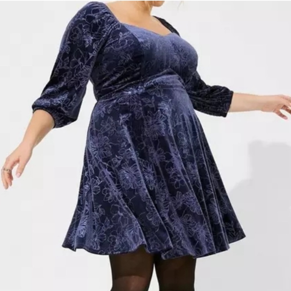 Torrid Navy Floral Velvet Mini Dress